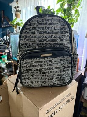 Juicy Couture Black & Gray Monogram Mini Backpack